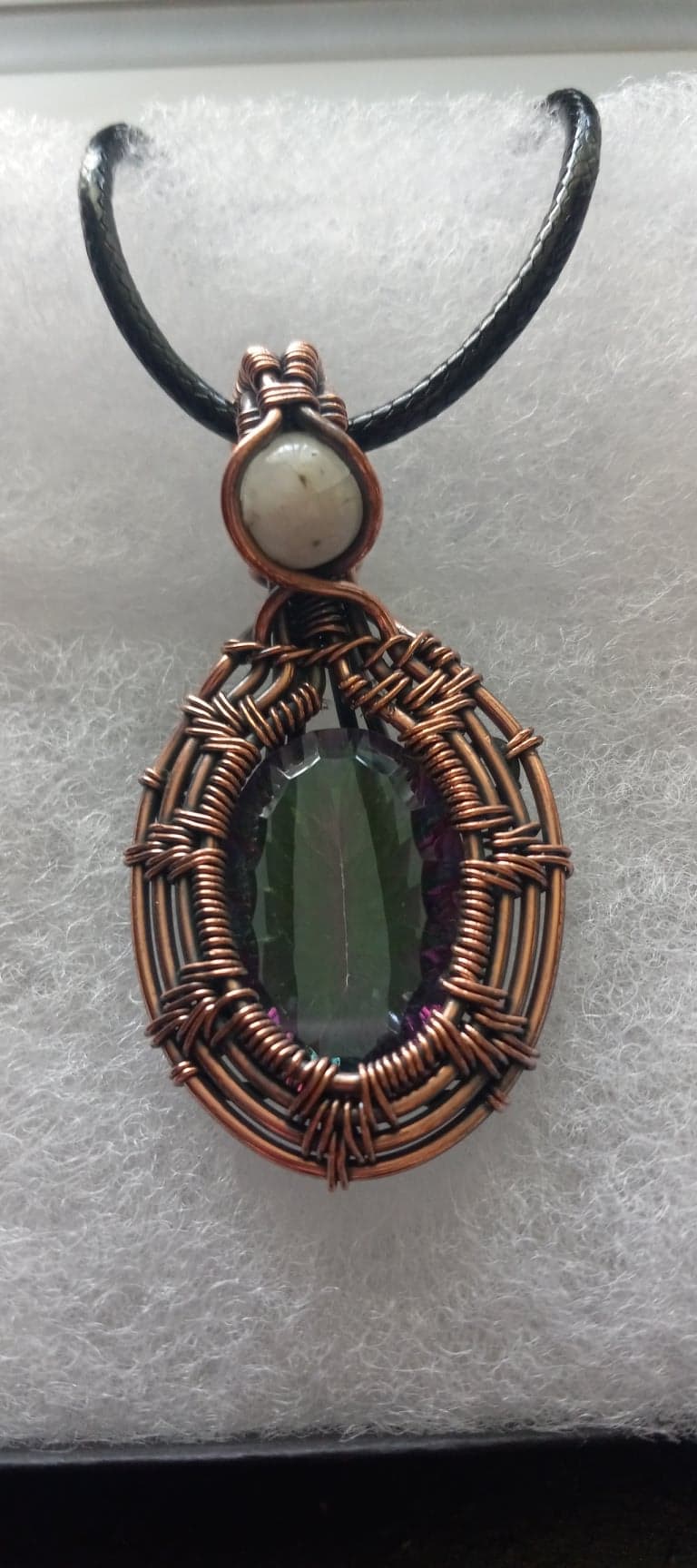 Rainbow Mystic Topaz Copper Wire Pendant with Moonstone Necklace
