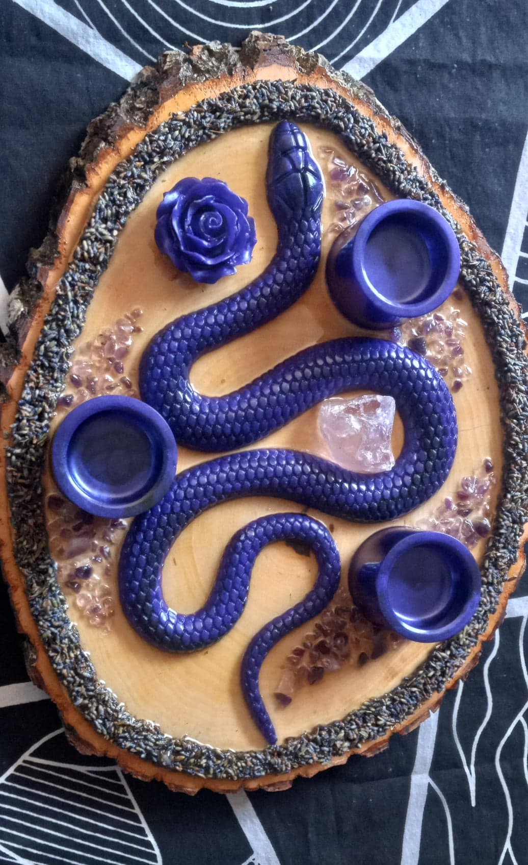 Snake Tea Light Candle Holder with Amethyst Crystals
