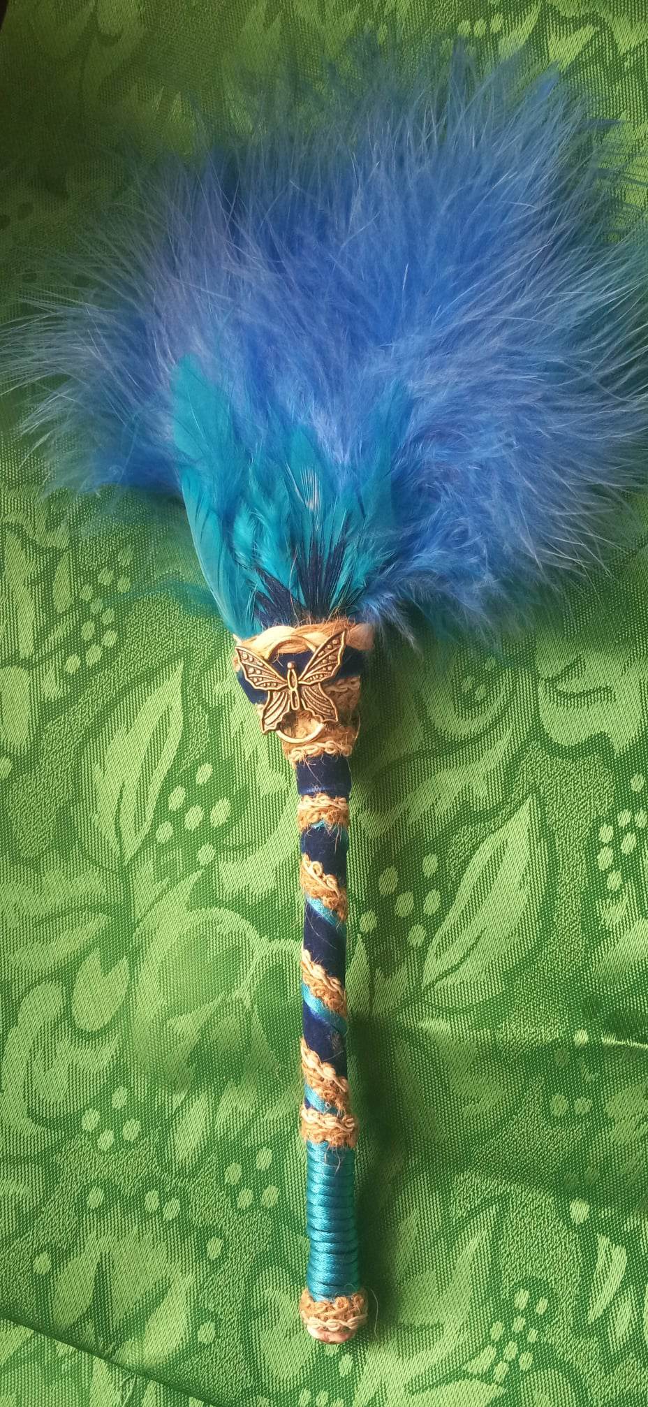Mini Blue Feathered with Butterfly Charm smudge Fan