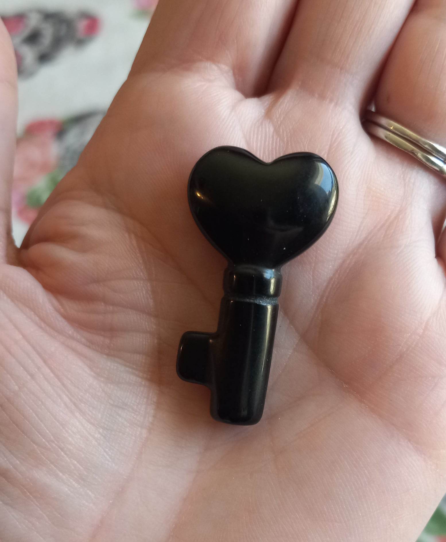Black Obsidian Heart Key crystal