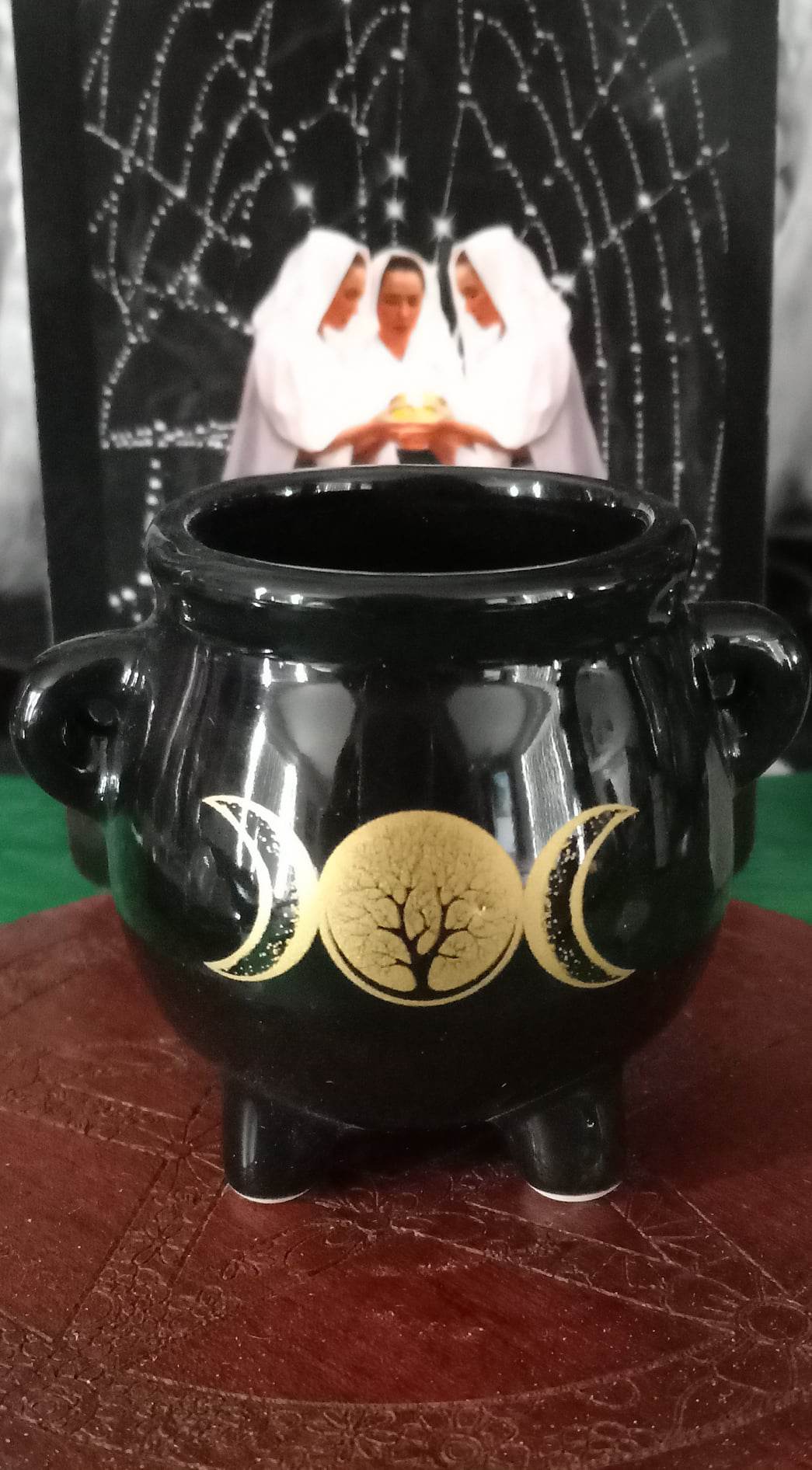 Ceramic Mini Cauldron - Triple Moon w/ Tree of Life