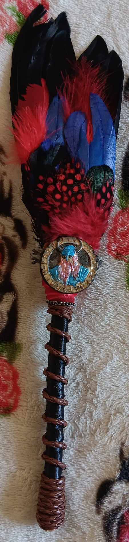 Red and Black Odin charm and pentacle Mini Smudge Fan