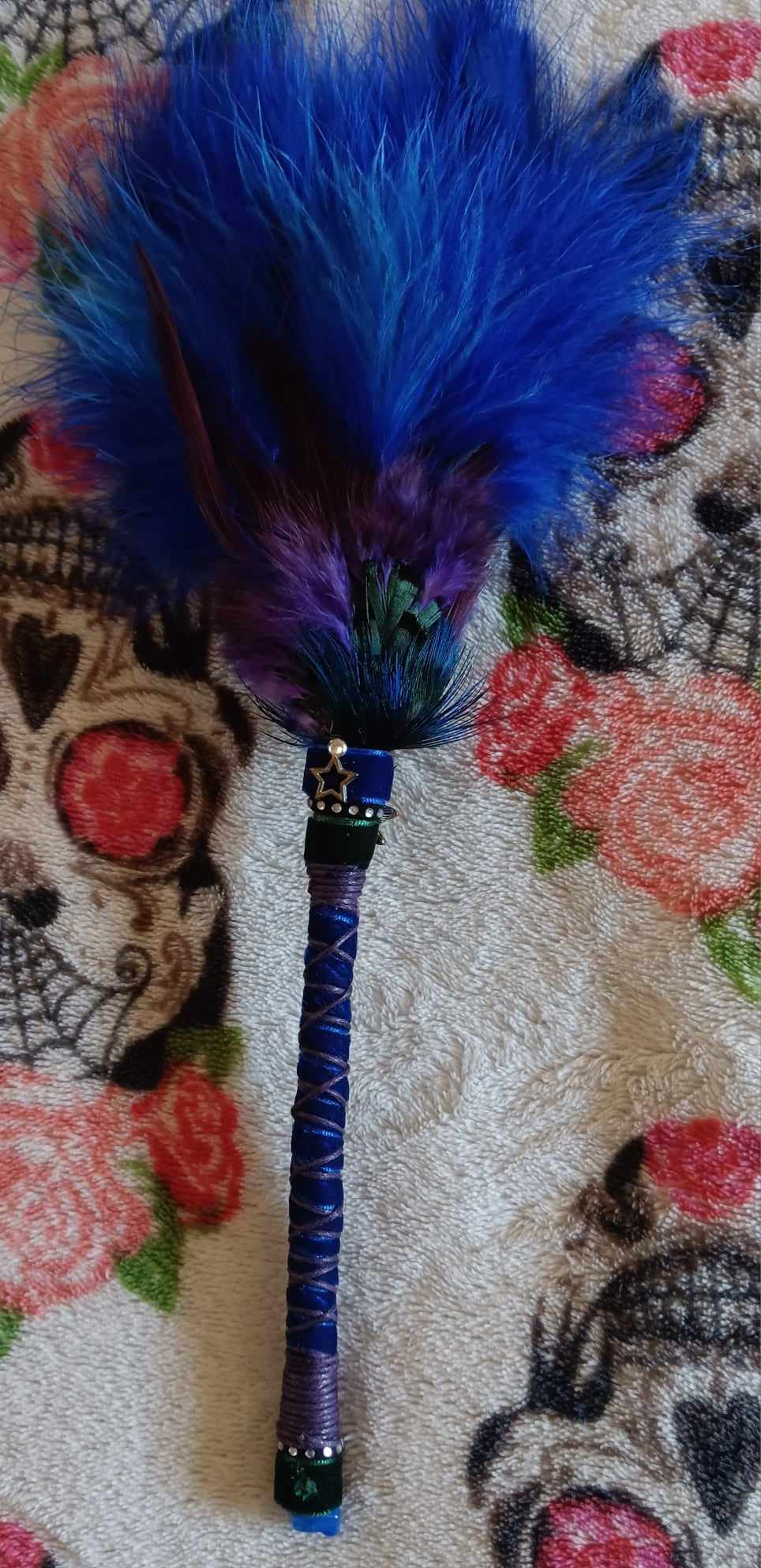 Blue and purple Feather Mini Smudge Fan w/star Charm