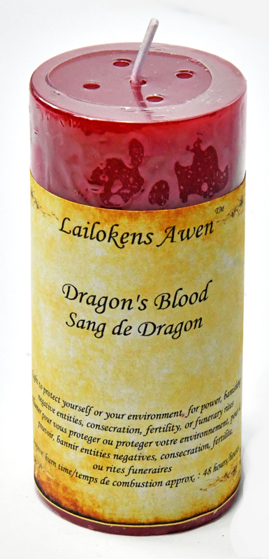 4" Dragon's Blood scented Lailokens Awen candle