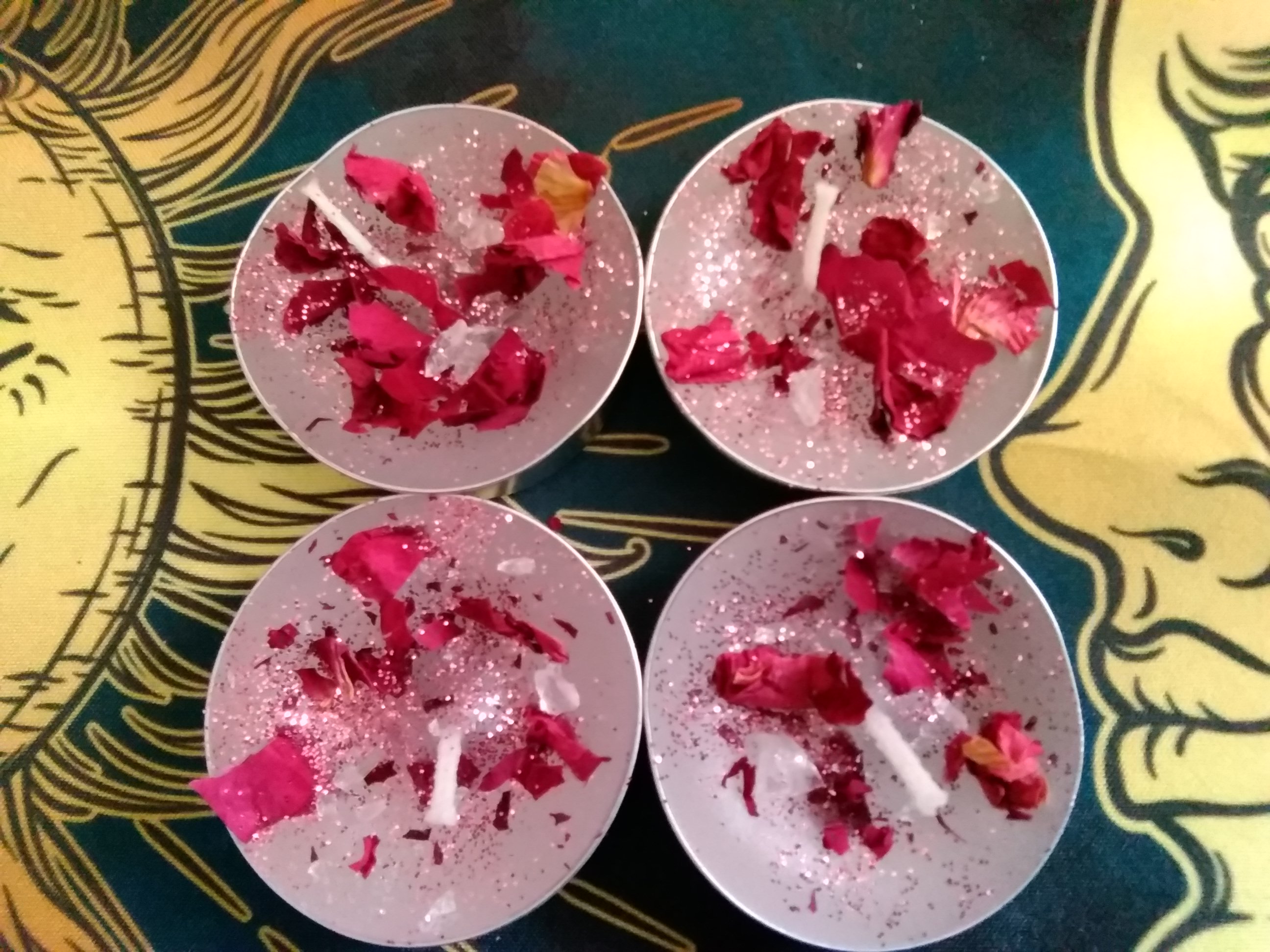 SpellBinders Rose Quartz tea light spell candles 4 pack - Click Image to Close