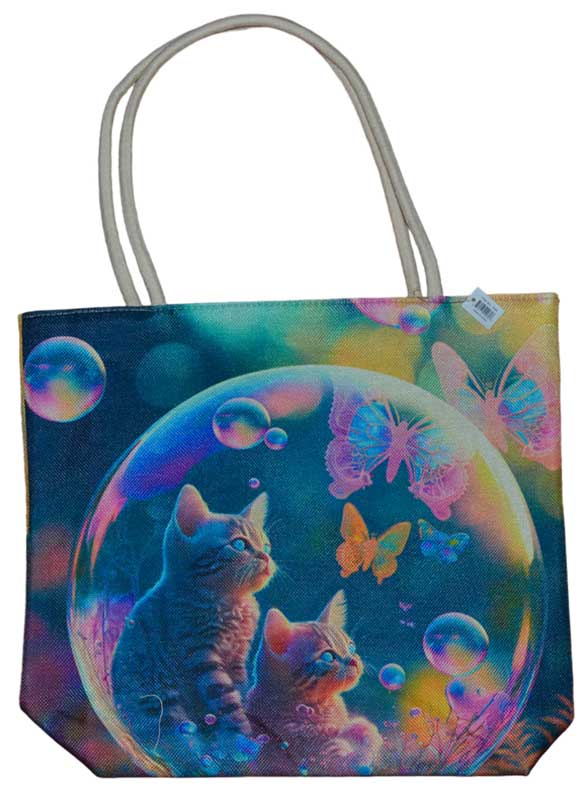 17" x 17" Cat in Bubble tote bag