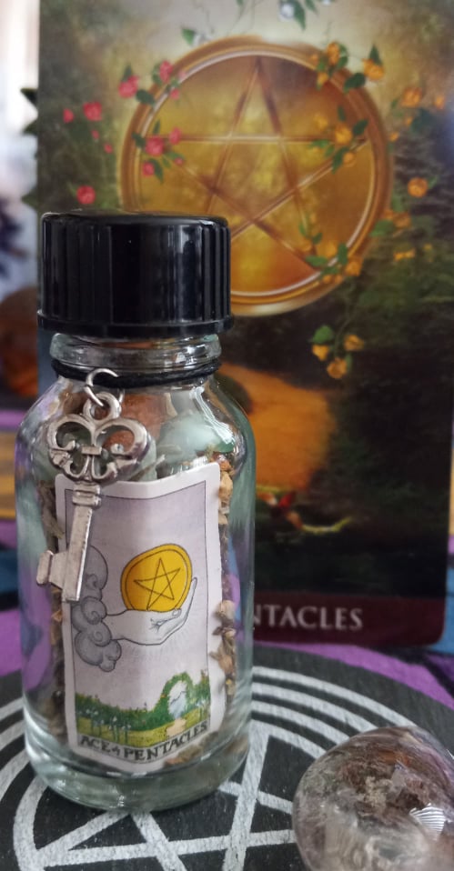 Ace of Pentacles Mini Tarot Spell Jar - Click Image to Close