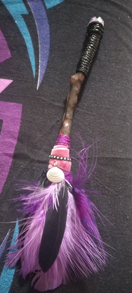 Purple and Black Smudge fans with amethyst crystal tip - Click Image to Close