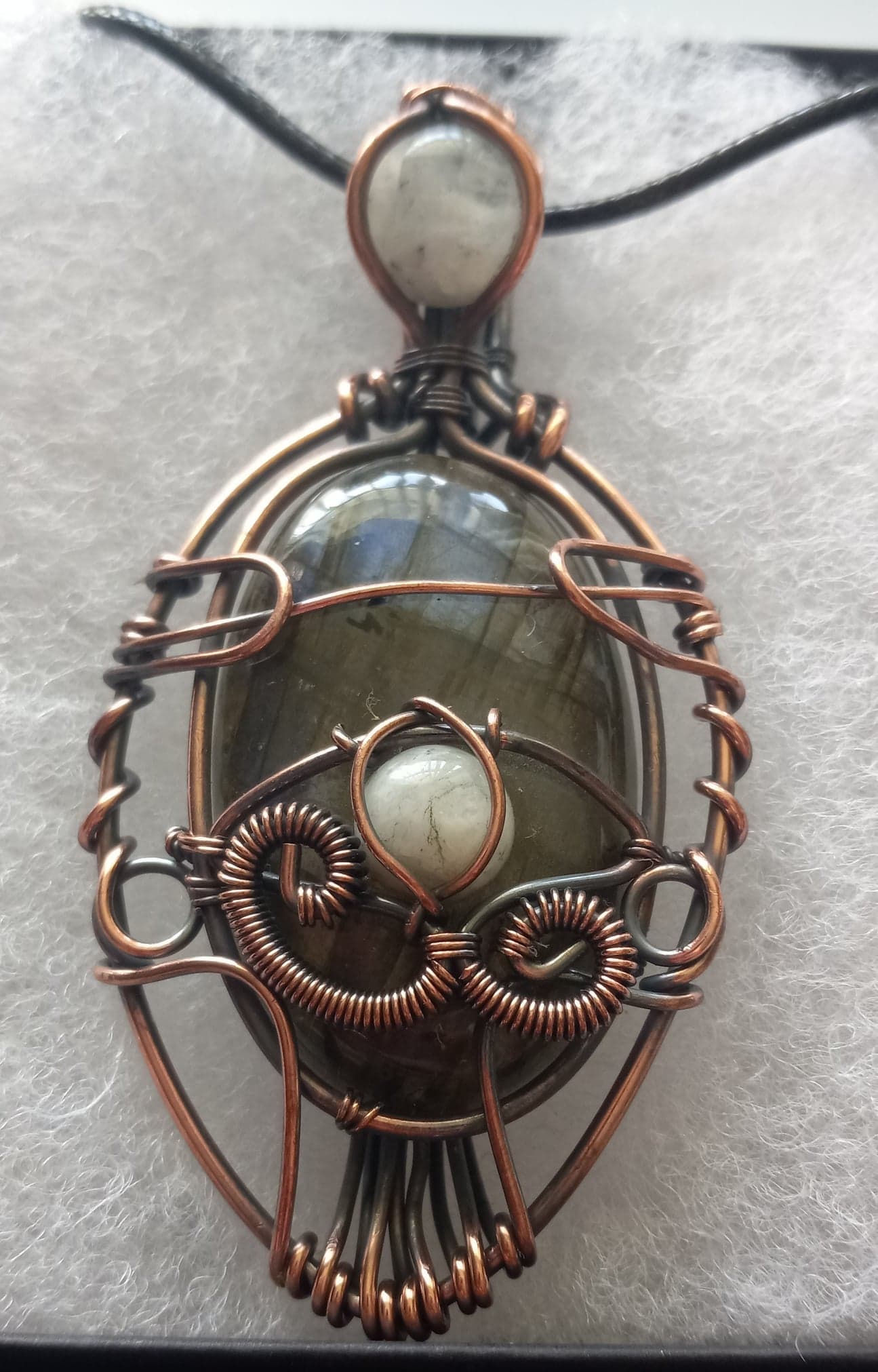 Evil Eye Labradorite Copper Pendant Copper Wire Wrapped Pendant moonstone eye - Click Image to Close