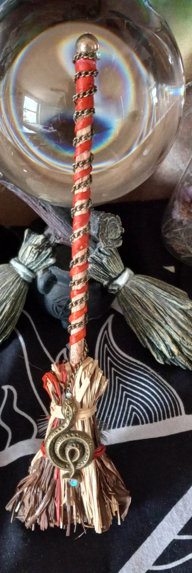 Handmade Mini Broom with Snake charm - Click Image to Close