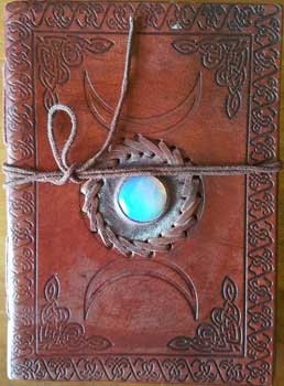 5" x 7" Triple Moon with Stone Embossed leather w/ cord - Click Image to Close