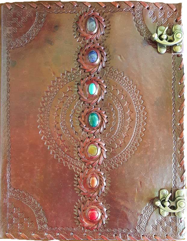 10" x 13" Chakra leather blank book w/ latch - Click Image to Close