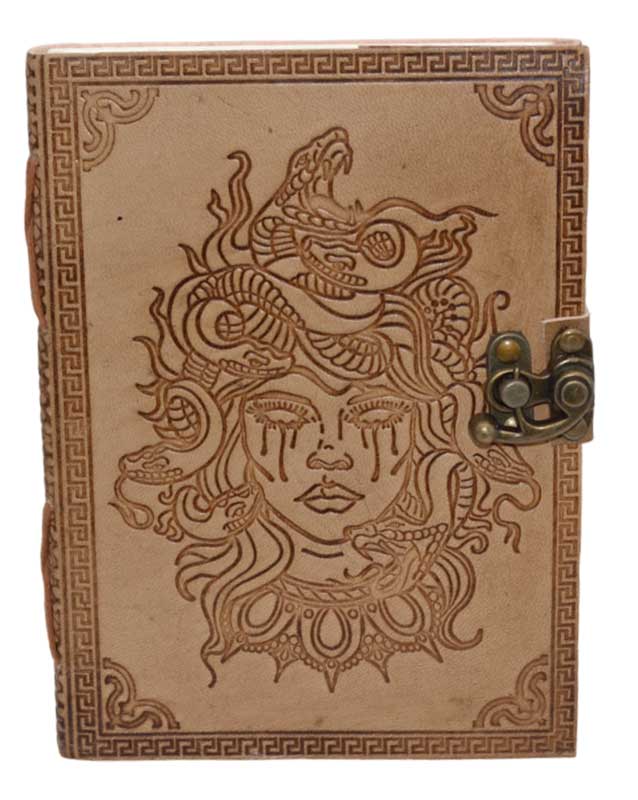 5" x 7" Medusa embossed leather w/ latch - Click Image to Close