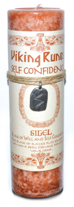 Self Confidence pillar candle with Sigel rune pendent - Click Image to Close