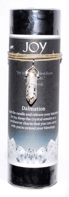 Joy pillar candle with Dalmation Jasper pendant - Click Image to Close