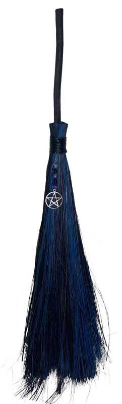 21+" Pentagram Black & Cobalt broom - Click Image to Close