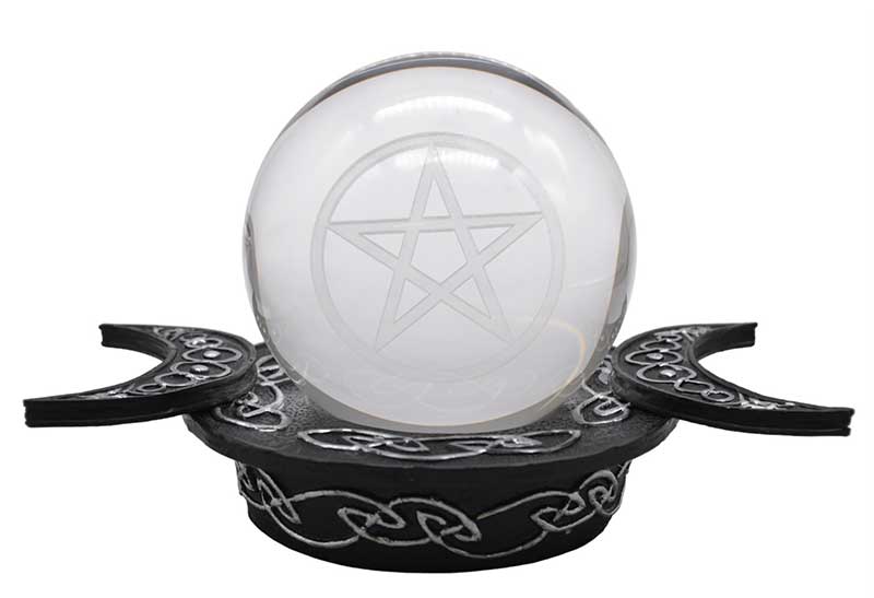 70mm Pentagram gazing ball wTriple Moon stand - Click Image to Close