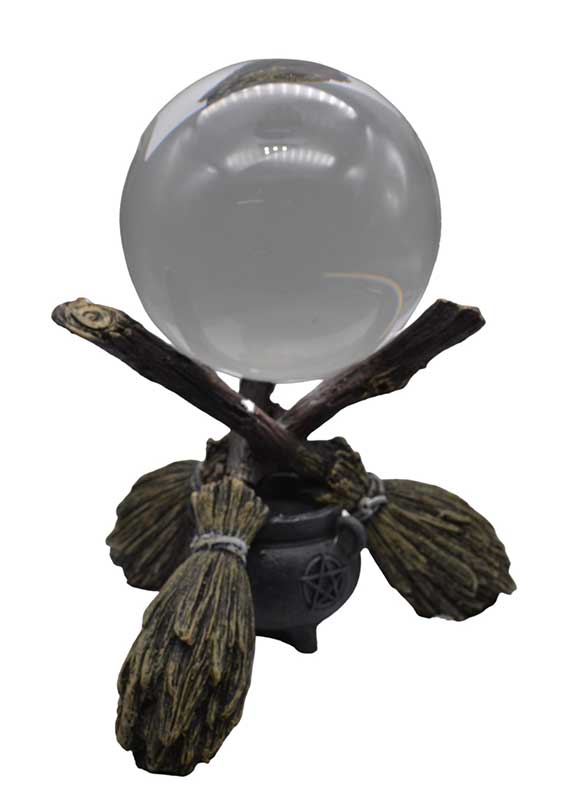 100mm Clear gazing ball and broom stand - Click Image to Close