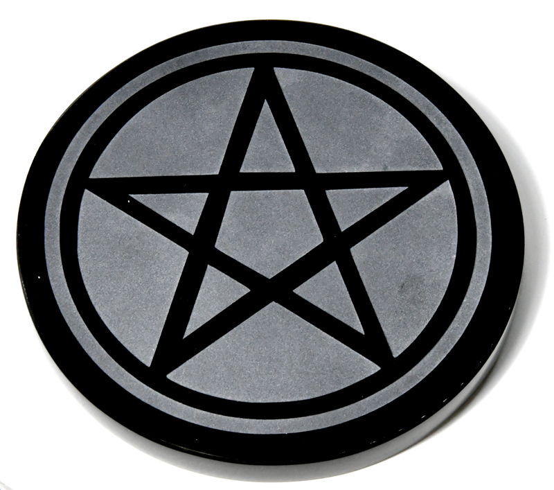 4" Obsidian, Black Pentagram altar tile - Click Image to Close