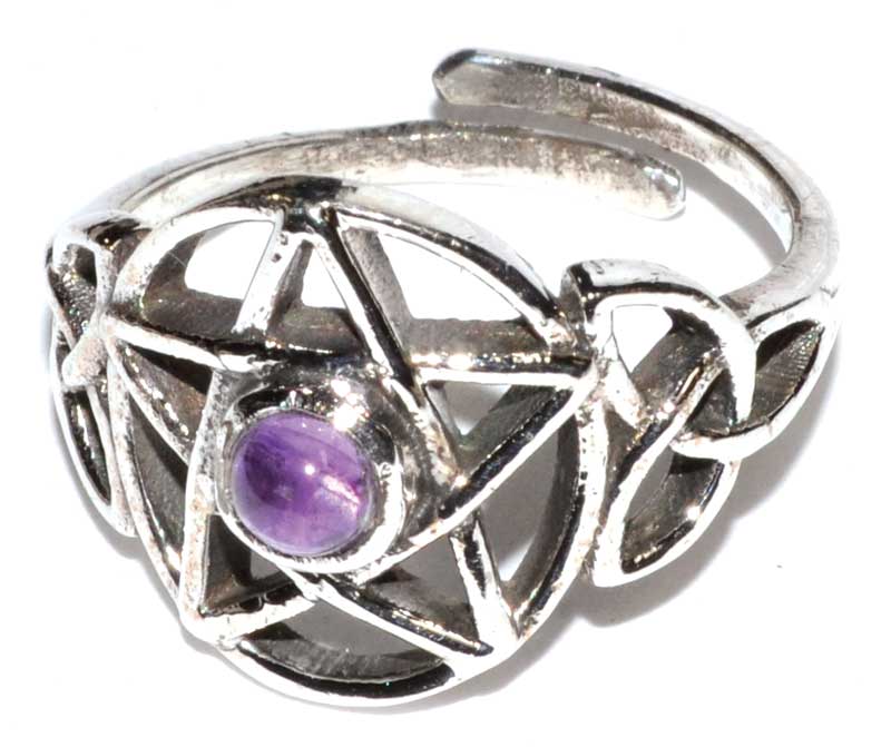 Pentacle amethyst adjustable ring - Click Image to Close