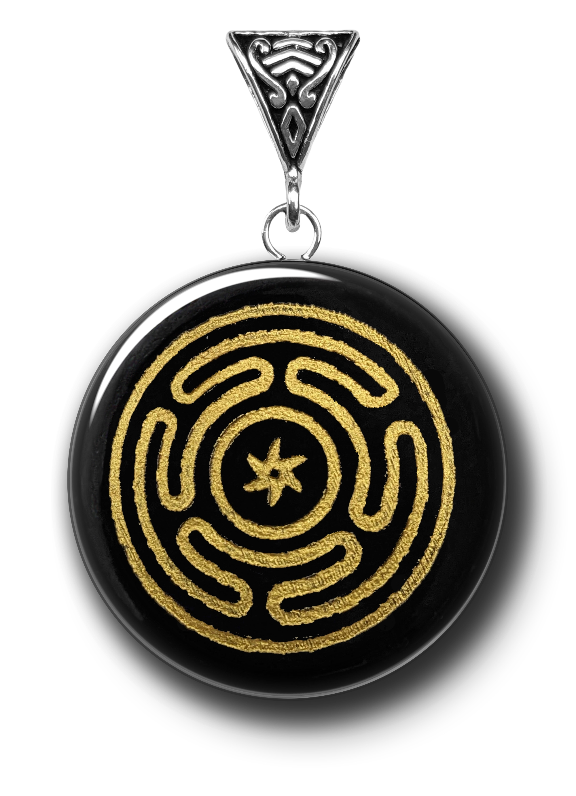 HECATE'S WHEEL ON BLACK OBSIDIAN FOR DIVINE INSIGHT (pendant only) - Click Image to Close