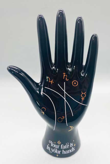 7 1/2" Black Palmistry Hand - Click Image to Close