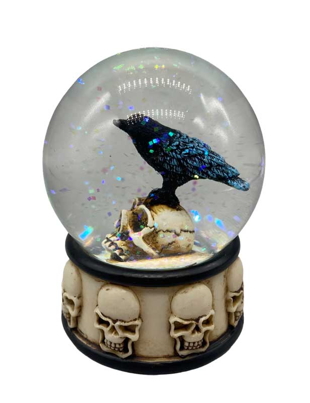 3 1/4" Raven on Skull water globe - Click Image to Close