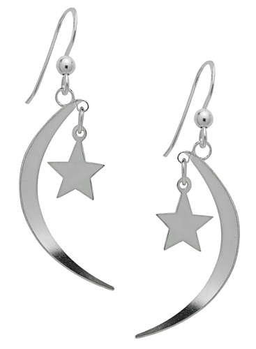 Silver Moon Star & Dangling Earrings - Click Image to Close