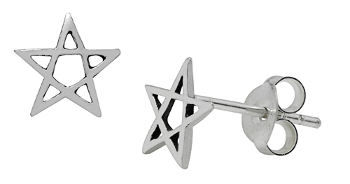 Silver Pentagram Stud Earrings - Click Image to Close