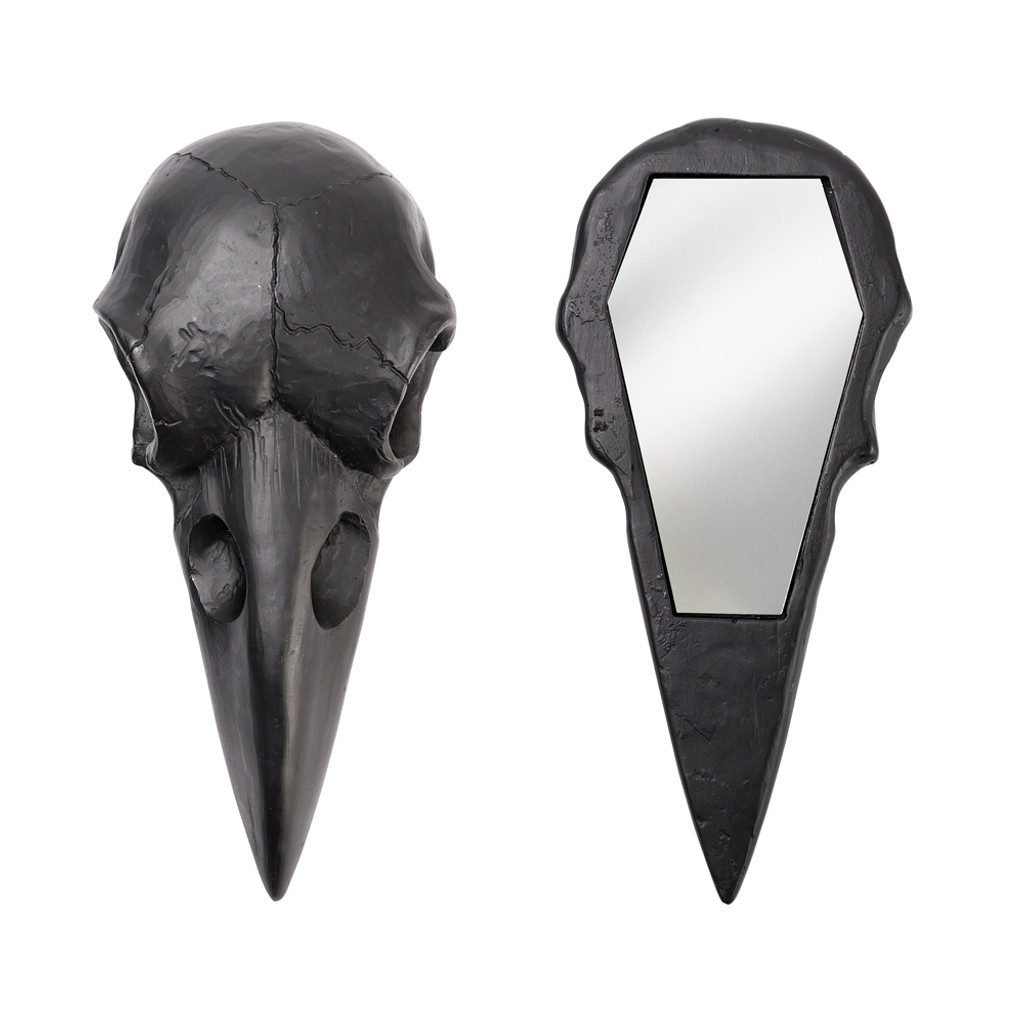 Raven Skull Hand Mirror-Black - Click Image to Close