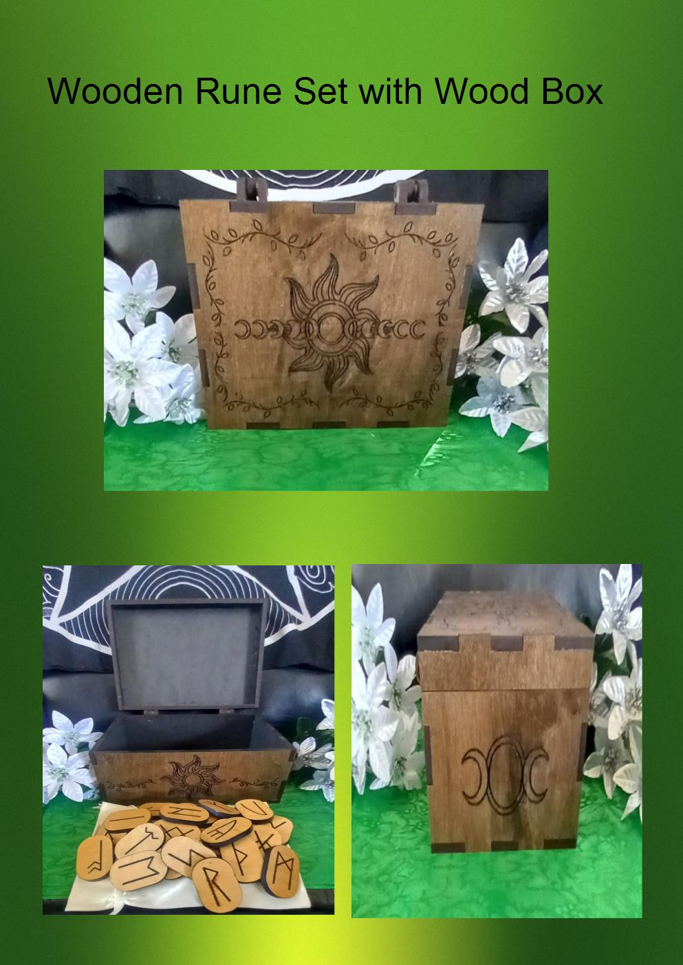 Wooden Rune Set with Wooden Engraved Box - Click Image to Close